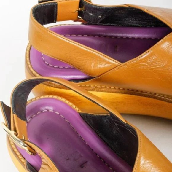 Marni Brown Leather Wooden Platform Slingback Sandal - Picture 9 of 9